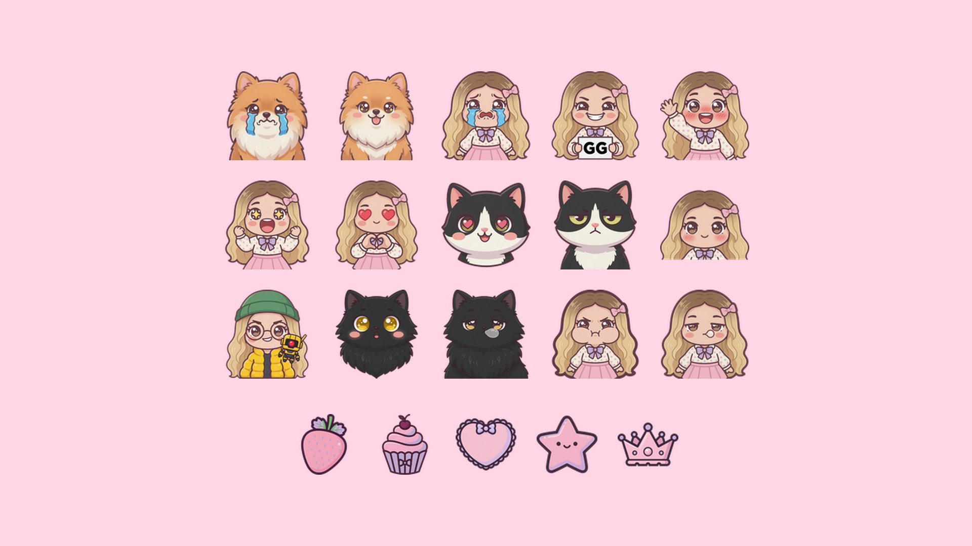 Emotes e badges · Fofo pastel